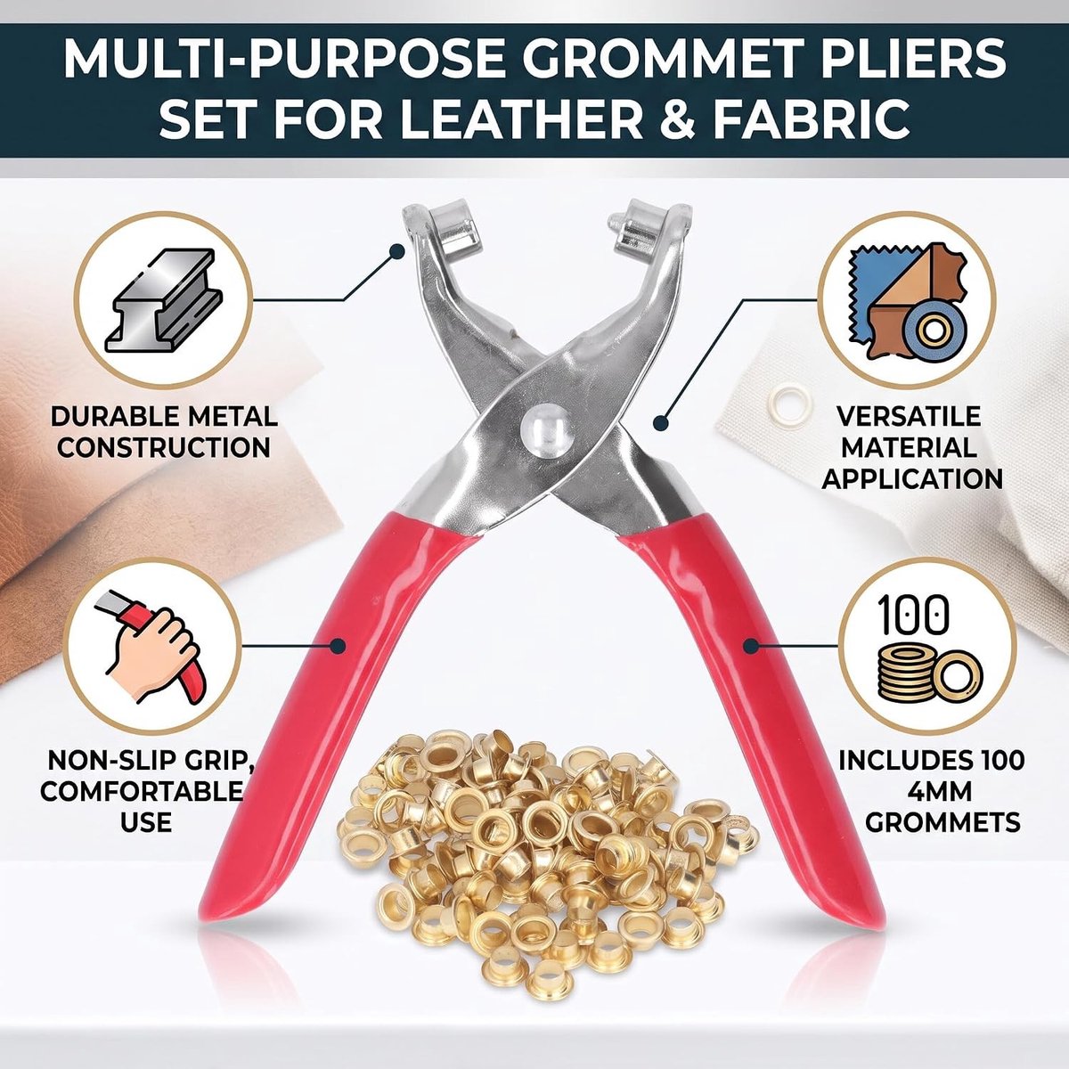 Multifunctionele Metalen Pliers Set met 4mm Oogknoppen, 100 Stuks Lucht Oogknoppen voor DIY Kleding en Creatieve Projecten