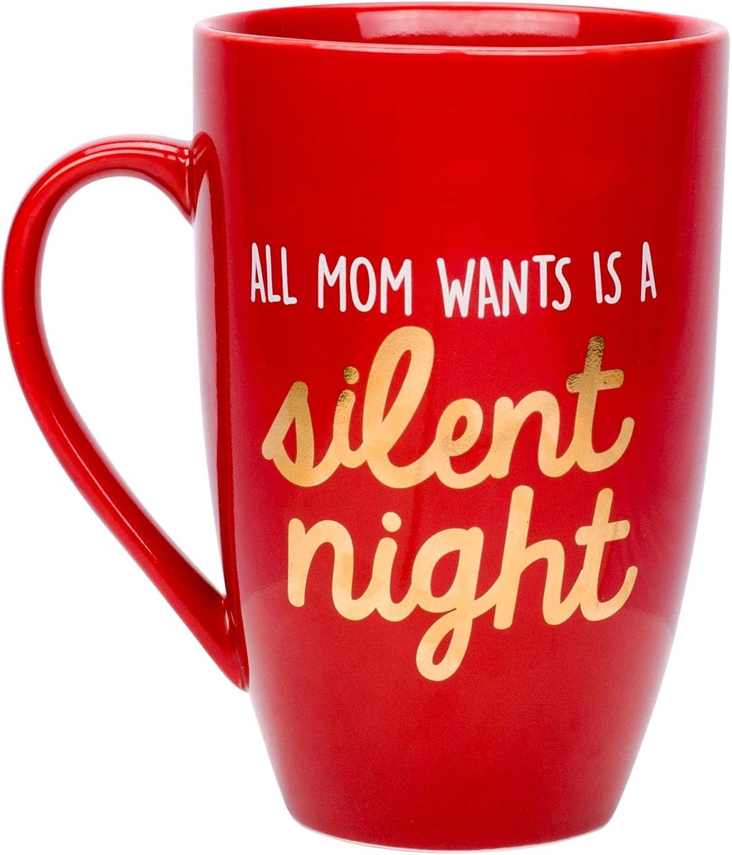 'All Mom WANS is een stille nacht' schattige keramische kerst Bistro koffiemok in feestelijk rood, perfect grappig cadeau voor drukke nieuwe en verwachte moeders, vakantie thema's, 22 oz, 50119