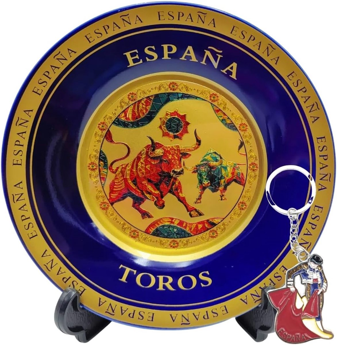 Bord Spanje stieren + Torero sleutelhanger | Souvenir Souvenir uit Spanje met wandhaak en tafelhouder | Spaanse traditie en verzamelstukken (Toros)