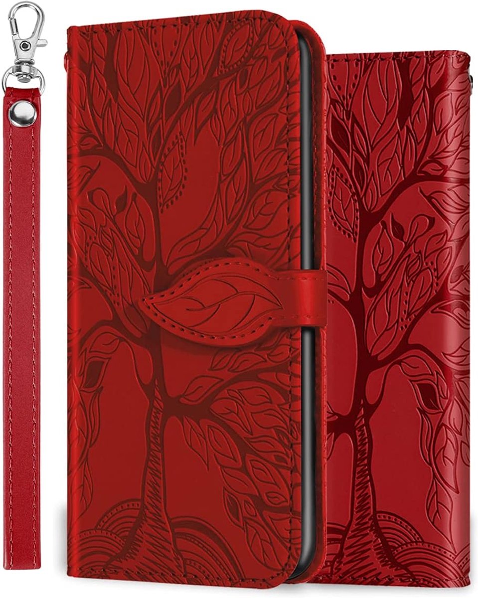 Beschermhoesje voor Xiaomi Redmi Note 10 4G/Note 10S, ingebouwde standaard, accessoire, portefeuillefunctie, kunstleer, rood