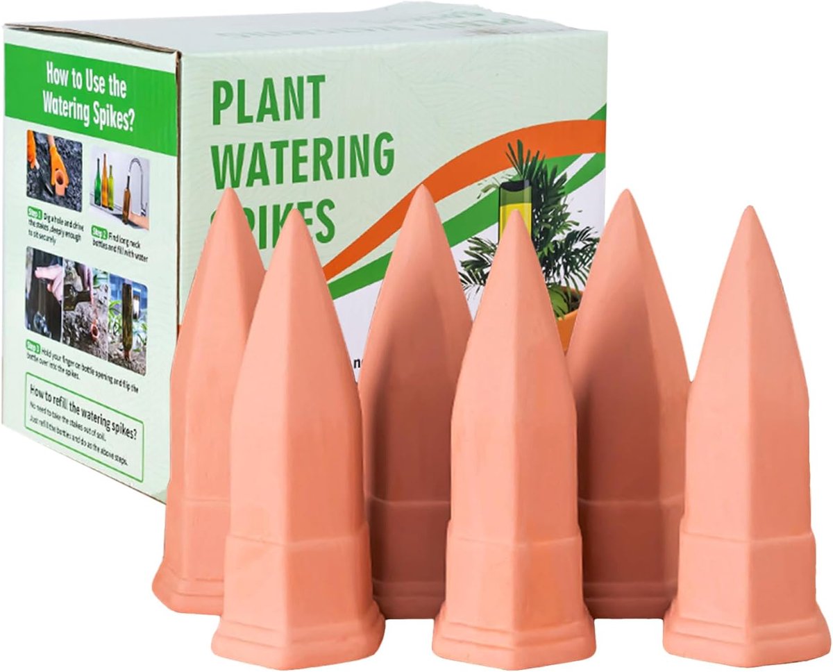 Terracottaplanten, zelfbewaterende palen, automatische plantenirrigatieset, slow-release, vakantie, planten-nanny voor potplanten, bloemen, bomen, 6 x 50 ml, B