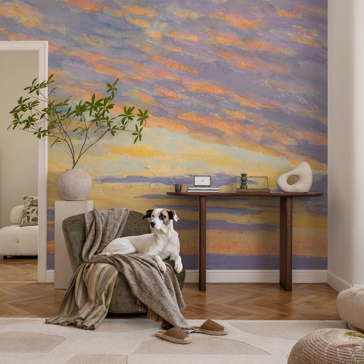 Coloray Vliesbehang - Paars Snellijm Behang - 104x70 cm - Pastelkleurige Hemel Fotobehang Vlies - Woonkamer behang Landschappen - Muurschildering - Hal behang
