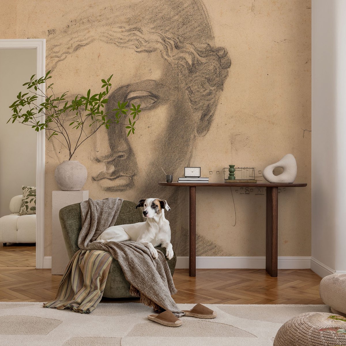 Coloray Vliesbehang - Beige Snellijm Behang - 104x70 cm - Vrouwenportret Muurschildering - Gang behang Mensen - Fotobehang Vlies - Slaapkamer behang