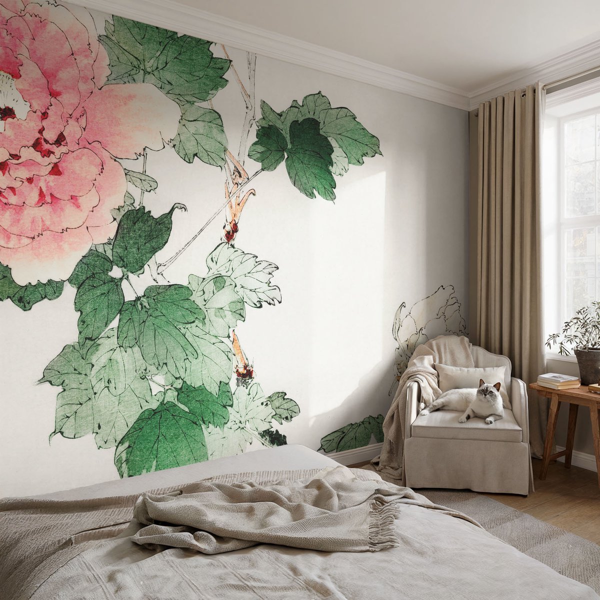 Coloray Vliesbehang - Groente Snellijm Behang - 104x70 cm - Subtiele Bloemen Fotobehang Vlies - Woonkamer behang Bloemen En Planten - Muurschildering - Woonkamer behang