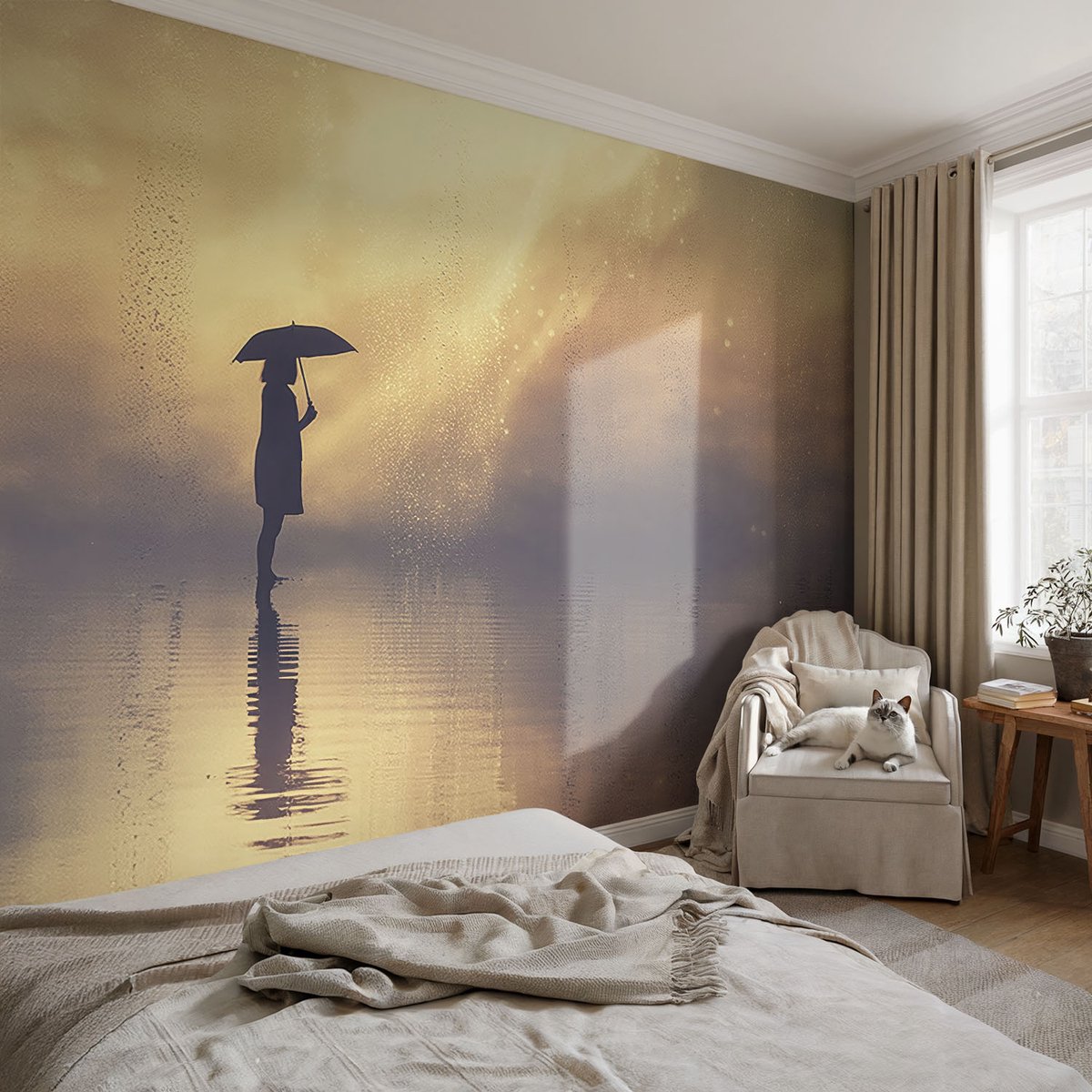 Coloray Vliesbehang - Beige Snellijm Behang - 104x70 cm - Mysterieuze Scène Fotobehang Vlies - Woonkamer behang Landschappen - Muurschildering - Woonkamer behang