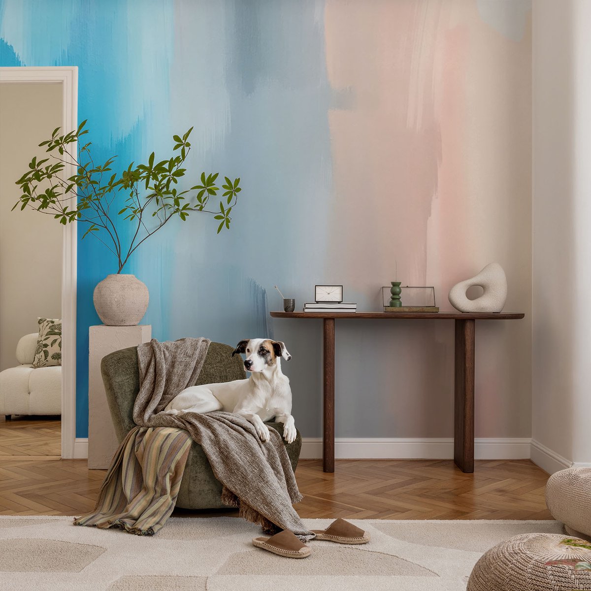 Coloray Vliesbehang - Blauw Snellijm Behang - 104x70 cm - Kleurrijke Abstractie Muurschildering - Gang behang Abstractie - Fotobehang Vlies - Slaapkamer behang
