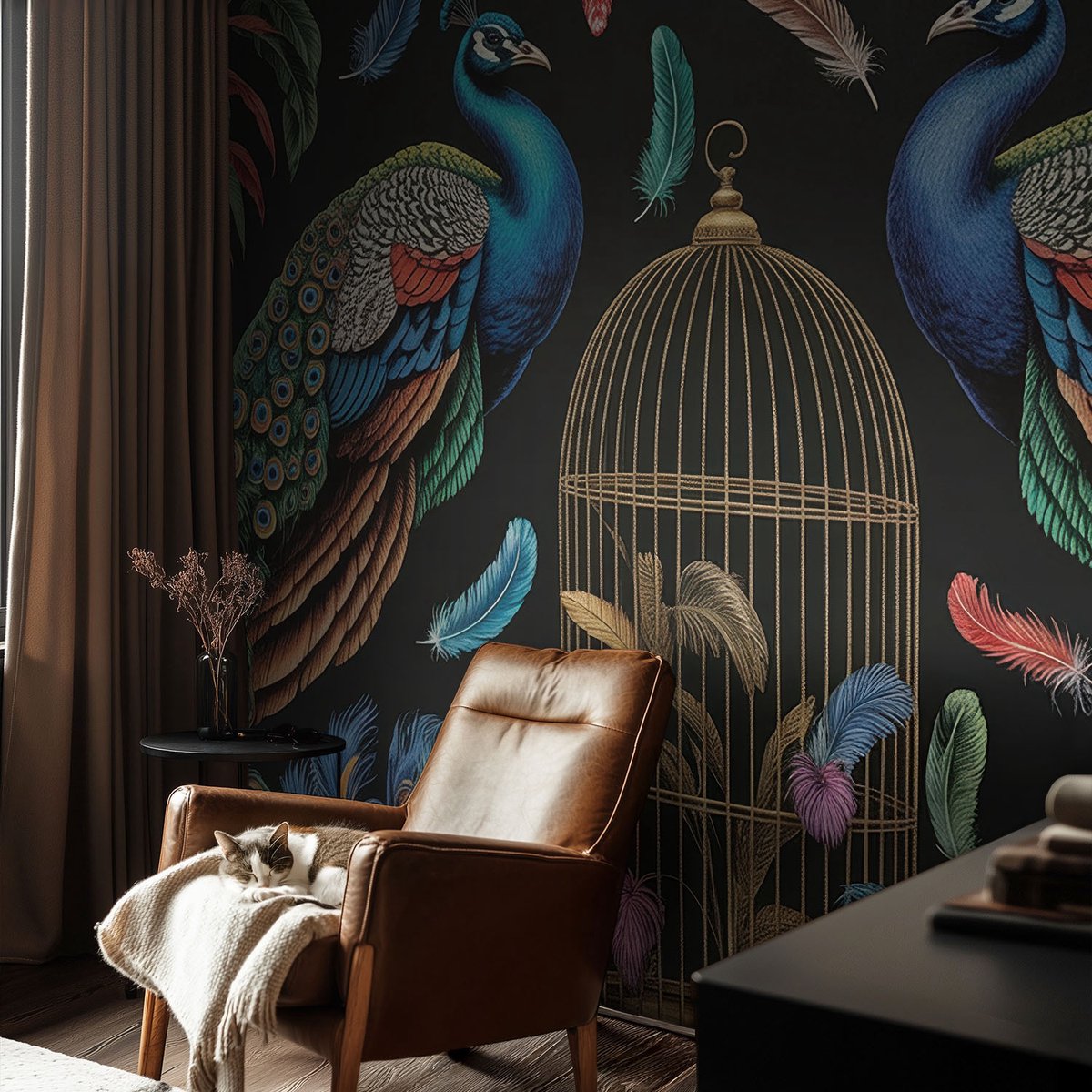 Coloray Vliesbehang - Wit Snellijm Behang - 104x70 cm - Exotische Pauwen Muurschildering - Gang behang Dieren - Fotobehang Vlies - Slaapkamer behang