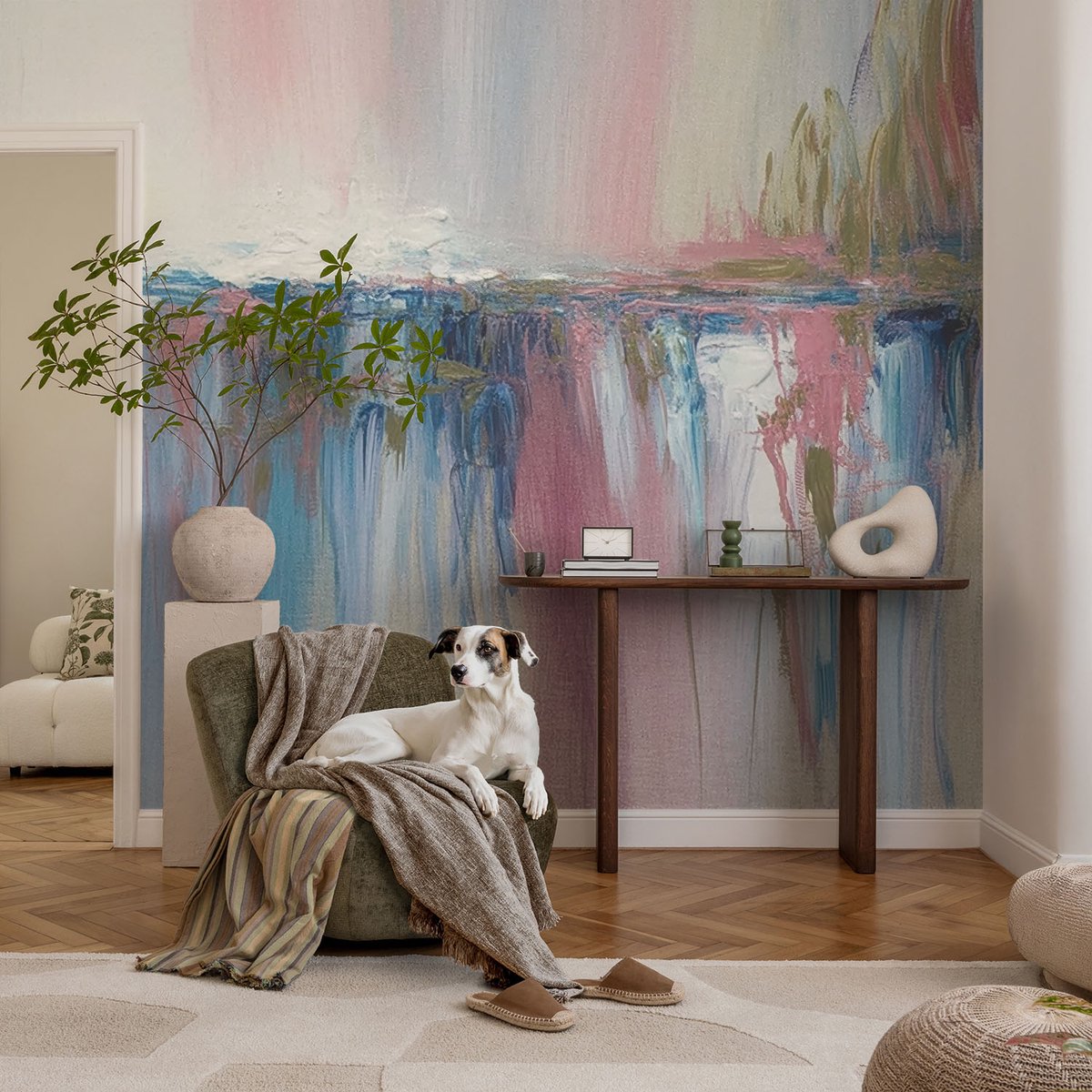 Coloray Vliesbehang - Grijs Snellijm Behang - 104x70 cm - Kleurrijke Abstractie Muurschildering - Gang behang Abstractie - Fotobehang Vlies - Slaapkamer behang