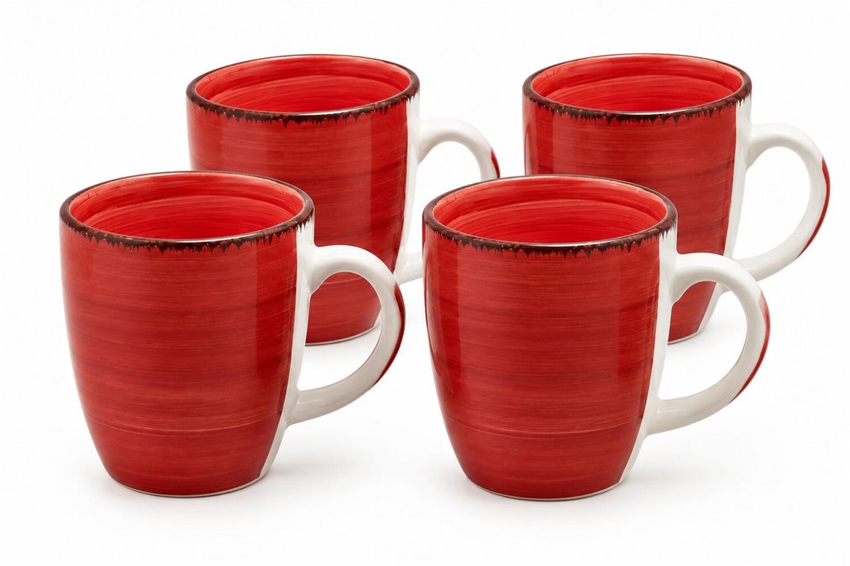 Bellatio Design Koffiemok Colourful Morning - 4x - rood - keramiek - 340 ml - theemokken