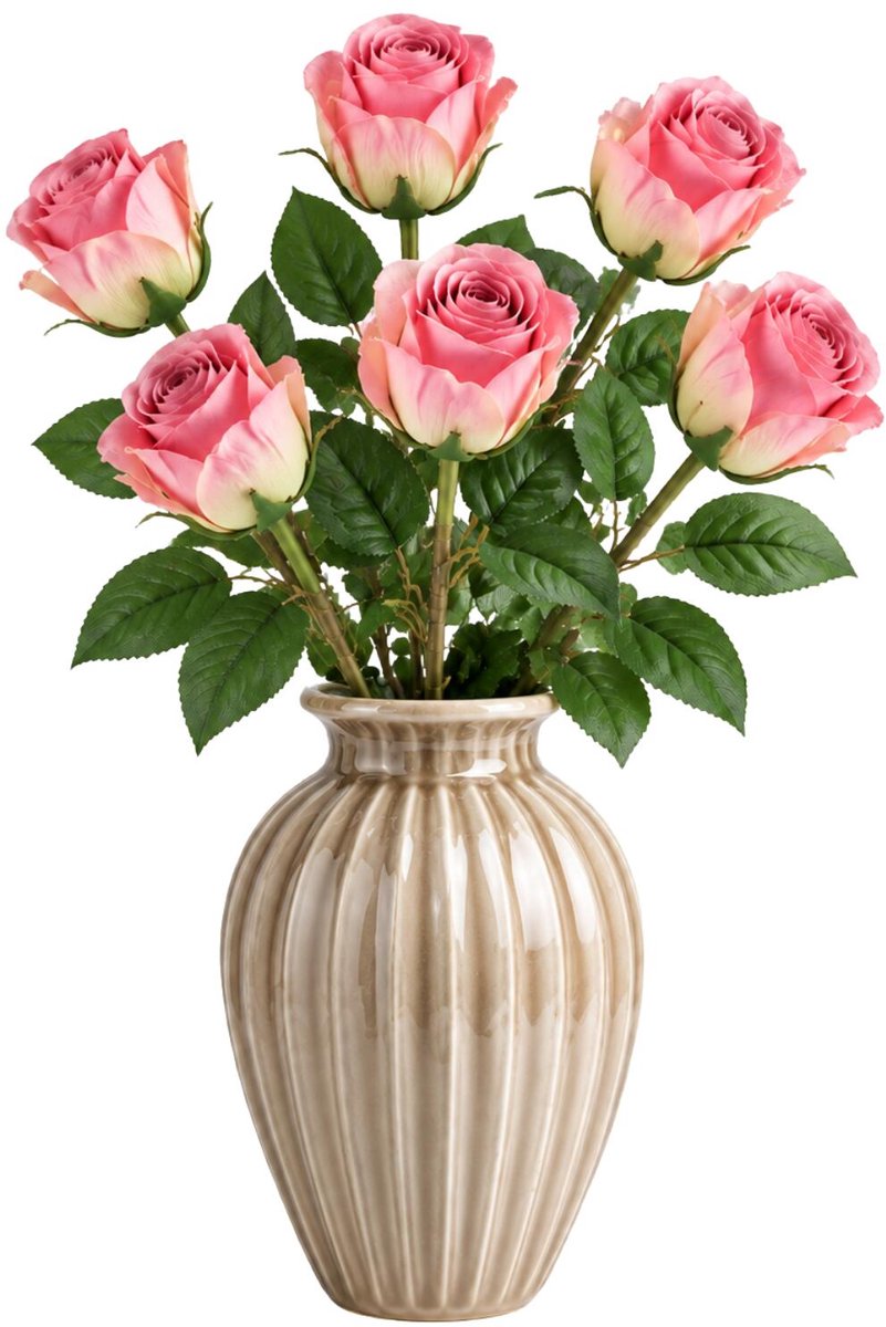 Mica Decorations Kunstbloem - 6x - roos - roze - 69 cm - Kunstbloemen boeketten
