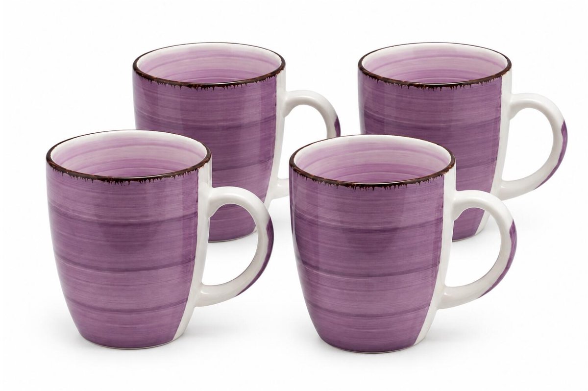 Bellatio Design Koffiemok Colourful Morning - 4x - paars - keramiek - 340 ml - theemokken