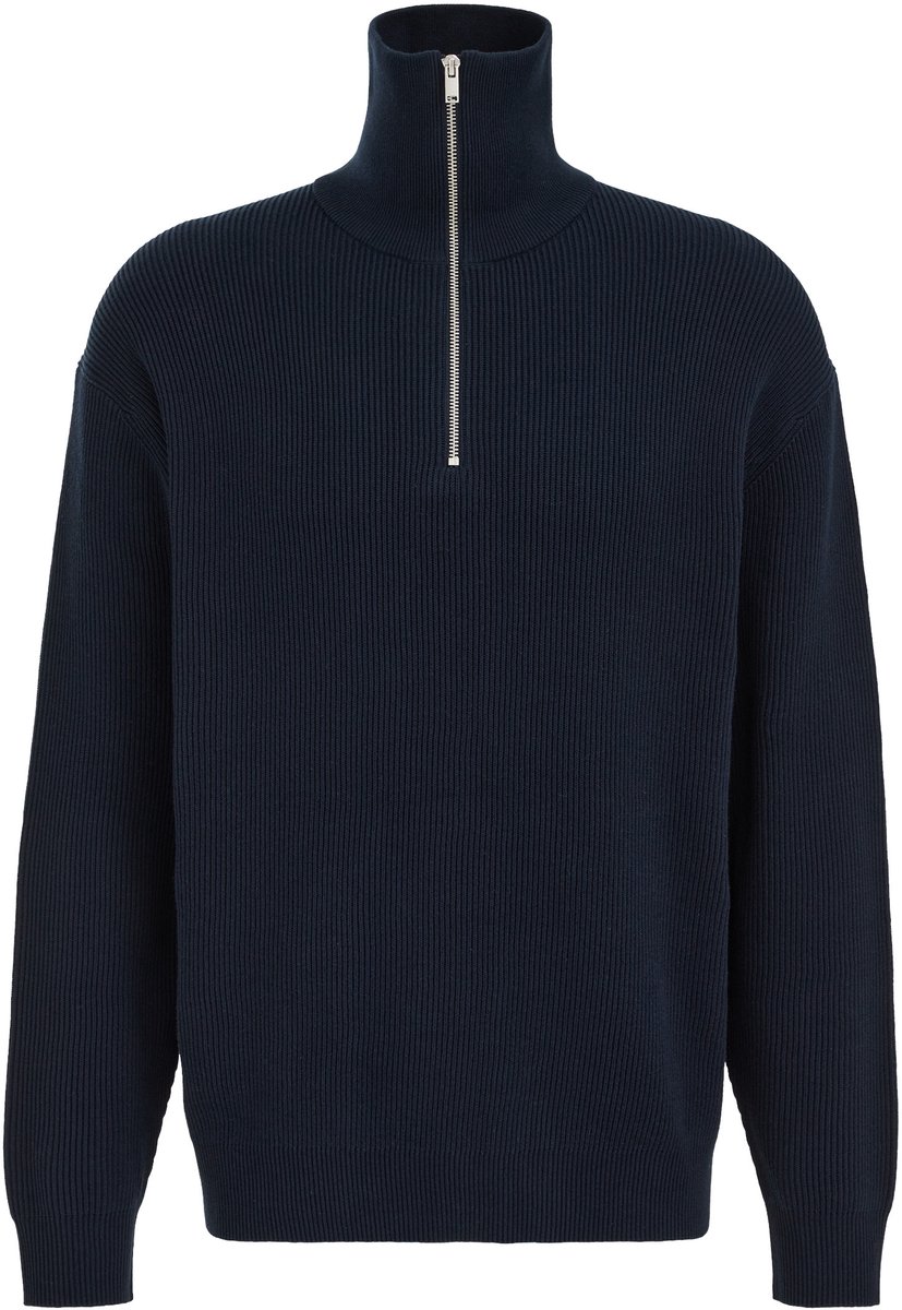 WE Fashion Heren regular fit trui met quarter-zip en structuur