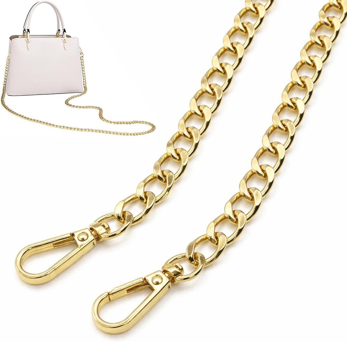 2 stuks gouden handtasketting, 120 cm + 40 cm, gouden ketting voor handtassen, handtasketting, doe-het-zelf
