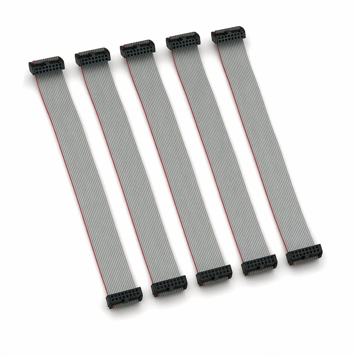 Verpakking met 5 x lintkabel, 2,54 mm, IDC, vrouwelijk, grijs, 16-polig, flexibel, lengte 20 cm