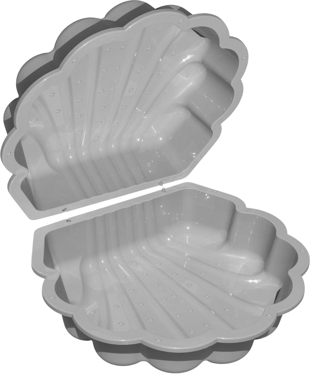 Zand- en waterschelp, 2-delig, grijs met sterrenreliëf, zandbak en waterspeelbad voor kinderen van 1-6 jaar, schelp met afdekking voor tuin, terras en outdoor, 86 x 77 x 17,5 cm