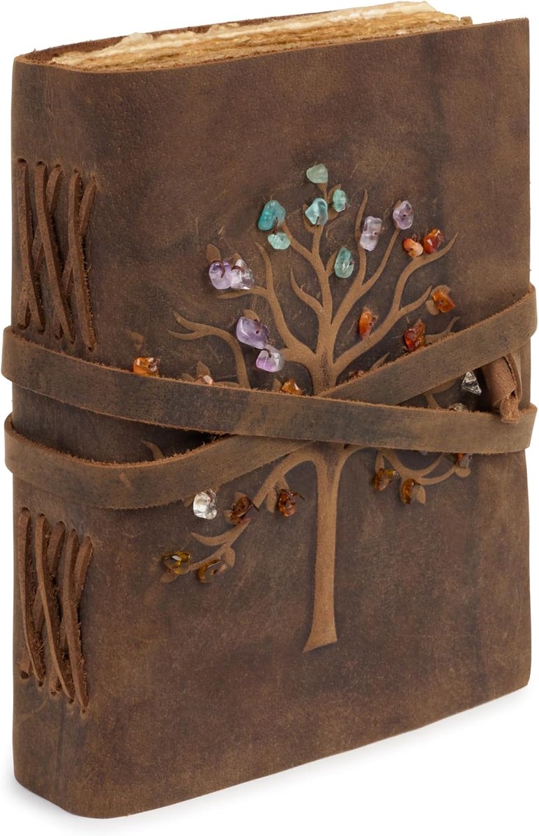 Reisnotitieboek van leer met levensboom, plantaardig gelooid, katoenpapier, ideaal als dagboek om te schrijven, notitieboek voor op reis of notitieboek, 18 x 13 cm