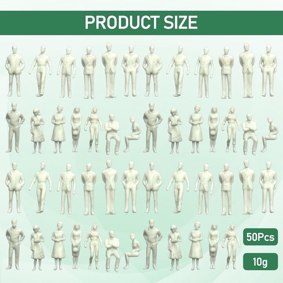 100 Miniatuur Figuurtjes, schaal 1:75, onbeschilderd — afbeelding 5
