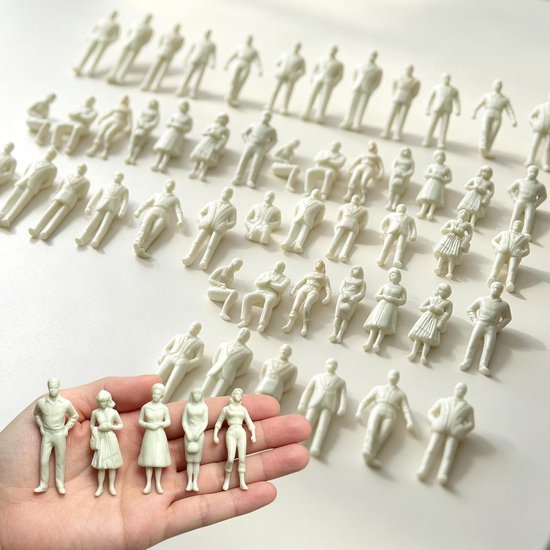 100 Miniatuur Figuurtjes, schaal 1:75, onbeschilderd — afbeelding 3
