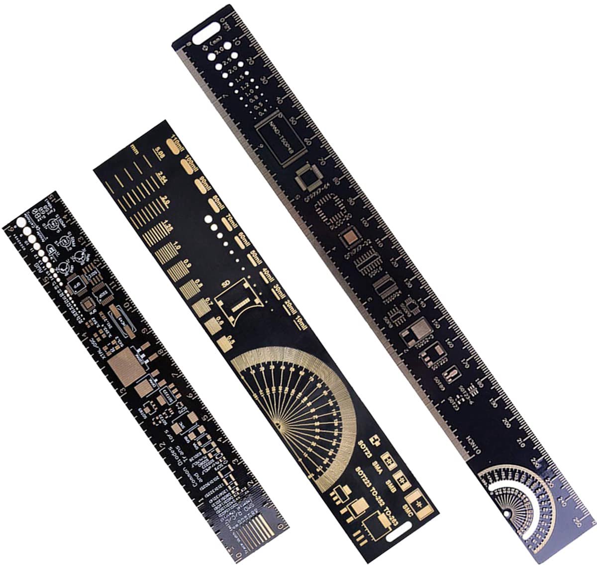 3 STKS PCB Heerser 3 Maten 15/20/25 cm 5.9/7.8/9.8 "Multifunctionele Engineering Heerser Weerstand Condensator Chip IC Meetgereedschap Gedrukt Printplaat Heerser