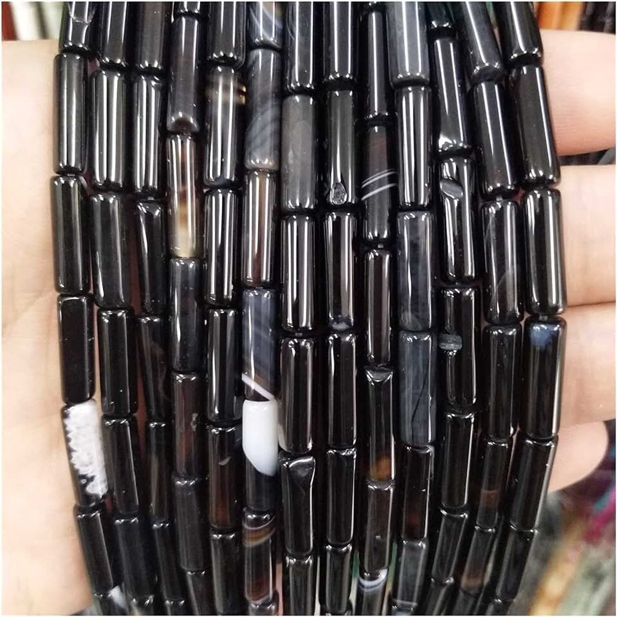 Cilinder Turkoois Agates Lapis Lazuli Stone Kralen Jaspers Kralen Voor Sieraden Maken Charm DIY Armband Ketting Edelsteen losse kralen natuurlijke edelsteen steen (Color : Black Agate)