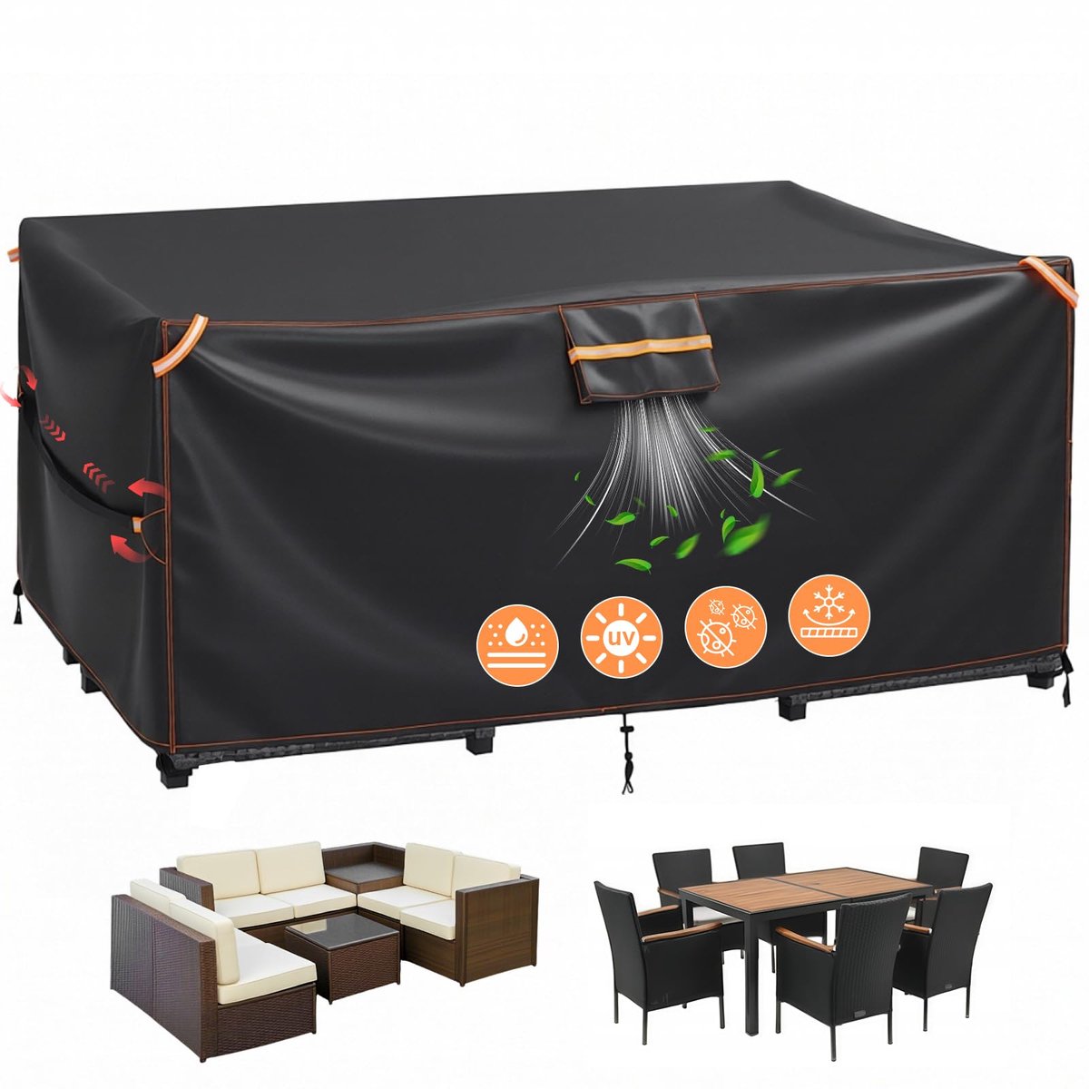 Famanu Afdekking voor tuinmeubelen, waterdicht, 200 x 165 x 80 cm, weerbestendig, 420D Oxford-weefsel, beschermhoes voor outdoor zitgroep wit