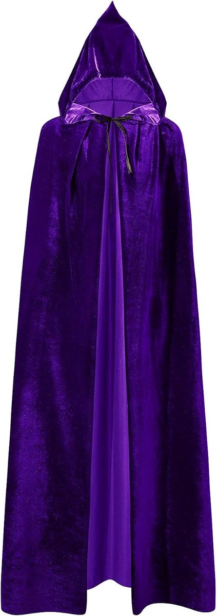 Cape met capuchon, duivelkostuum, heksenkostuum, vampiercape, volwassenen, Halloween-kostuum, dames en heren (paars)
