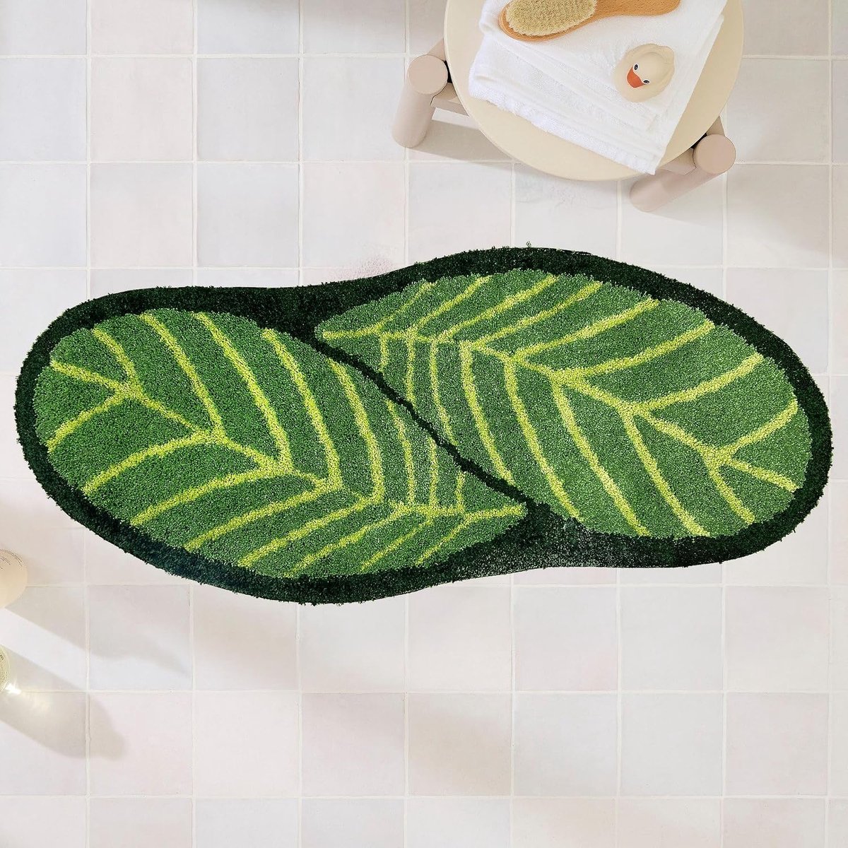 Badkamerloper tapijt - blad lange badmat plant badkamer tapijten antislip wasbaar absorberend badtapijt voor badkamer vloer bad decor, schattig badmat tapijt 50 x 119 cm
