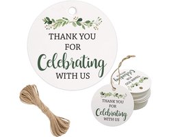 Etiketten met koord, Thank You for Celebrating with Us Hanging Tag, cadeaulabels wit, cadeaulabels voor gastgeschenken, bruiloft, verjaardag, doop