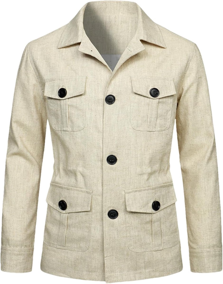 Linnen herenjack met knopen ademende casual blazers jas met zakken
