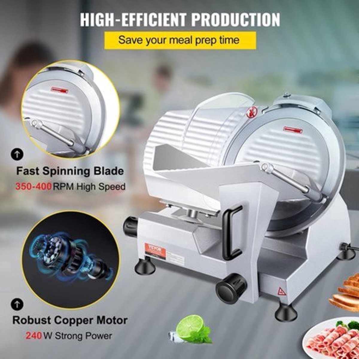 Snijmachine -Vleessnijder - Alles Snijder - Vleessnijder Dun - Vleessnijmachine voor Thuis - 240W - 350-400RPM - Commerciële Vleessnijder