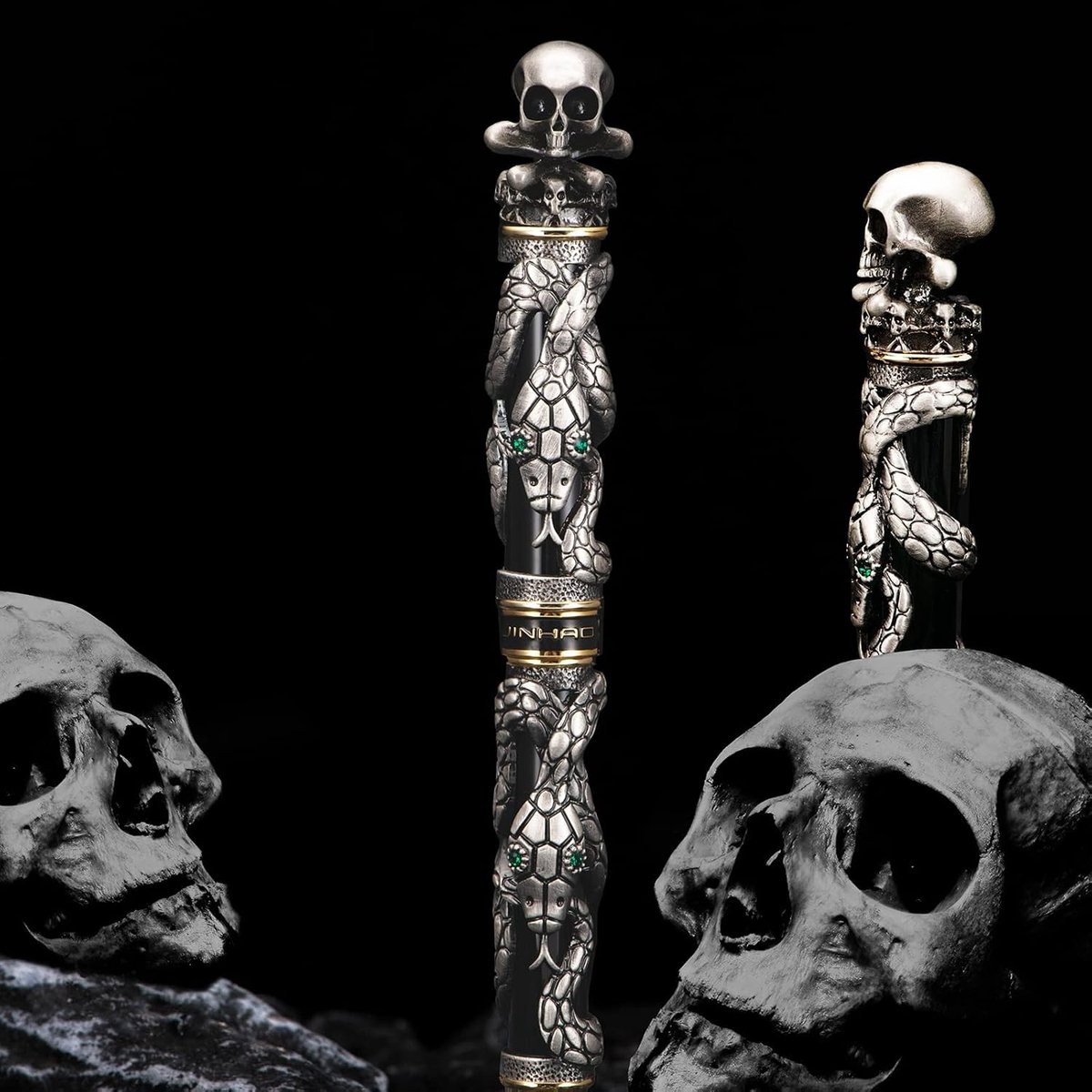 Zwarte Vulpen met Medium Nib in Retro Stijl, Inclusief Skulls en Stevige Pennenhouder Set van Metaal en Papier