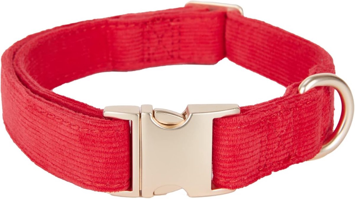 Halsband van natuurlijk katoenen ribfluweel, gemaakt voor middelgrote honden met een gevoelige huid, rood
