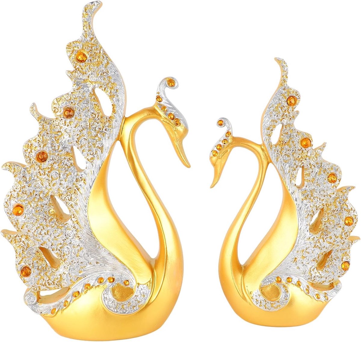Paar Zwaan Ornamenten, Zwaan Paar Beeldjes Decoraties Voor Woonkamer Wijnkast Huwelijksgeschenken(goud)