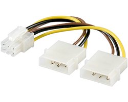 Goobay grafische pc-kaarten stroomkabel/stroomadapter, 0,15 m, PCI-E/PCI Express 6-pins, 2 x HDD/5,25 inch-stekker (4-pins)
