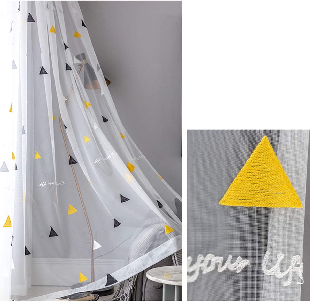 Modern/voile/gordijn, Geometrisch patroon/geborduurd/tule/gordijnen/voor woonkamer, pure gordijnen/Light Filtering/voor kinderkamer, haken top-White d 500x270cm (197x106inch)