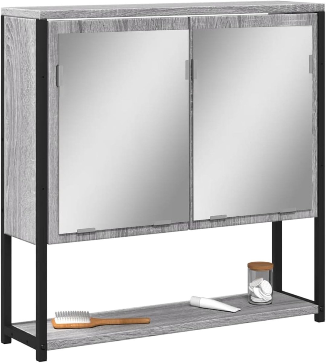 Spiegelkast badkamer grijs sonoma 60x16x60 cm houtmateriaal met helder glas spiegelwandmontage