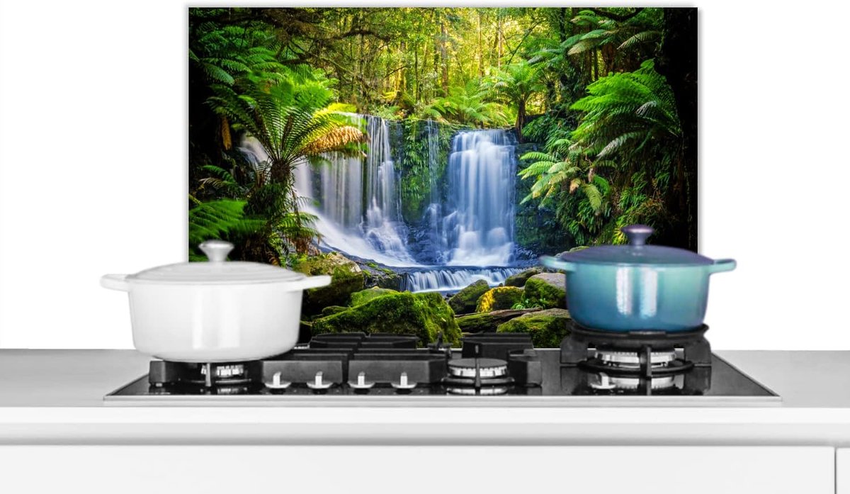 Spatscherm Keuken - 70x50 cm - Jungle - Waterval - Australië - Planten - Natuur
