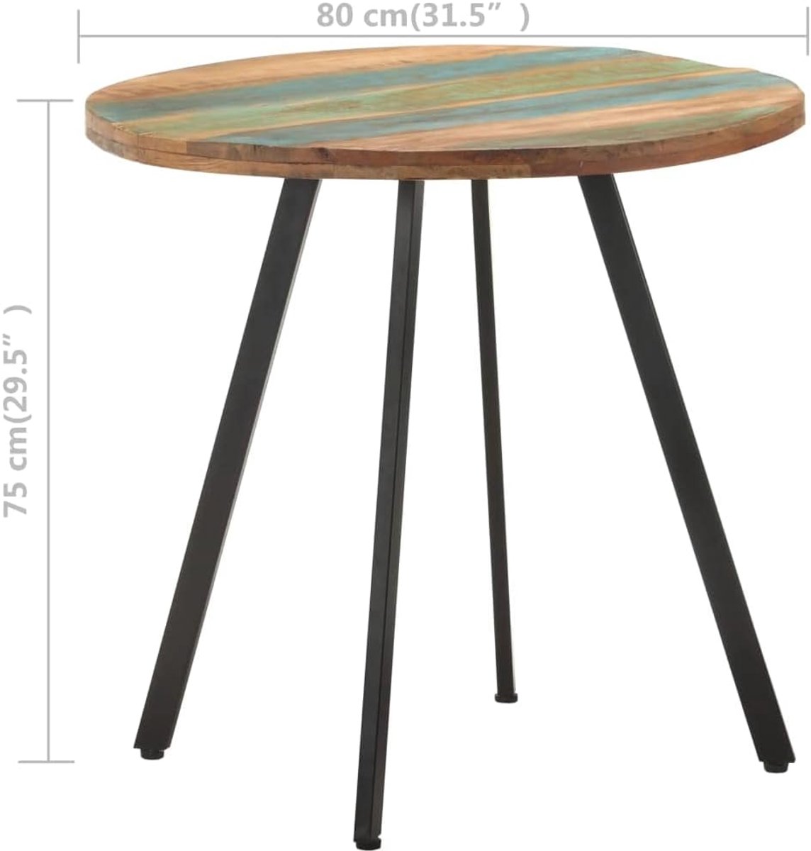 Houten eettafel 80 cm oud hout tafel massief hout met industriële look en zwarte ijzeren poten voor eetkamer en keuken