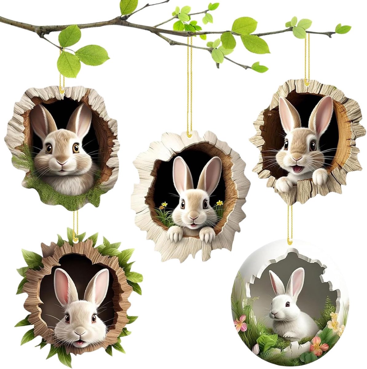 5 stuks paasdecoratie om op te hangen, decoratieve hanger, paasdecoratie, haas, paasdecoratie, paasdecoratie voor Pasen, feest en paascadeaus (A)