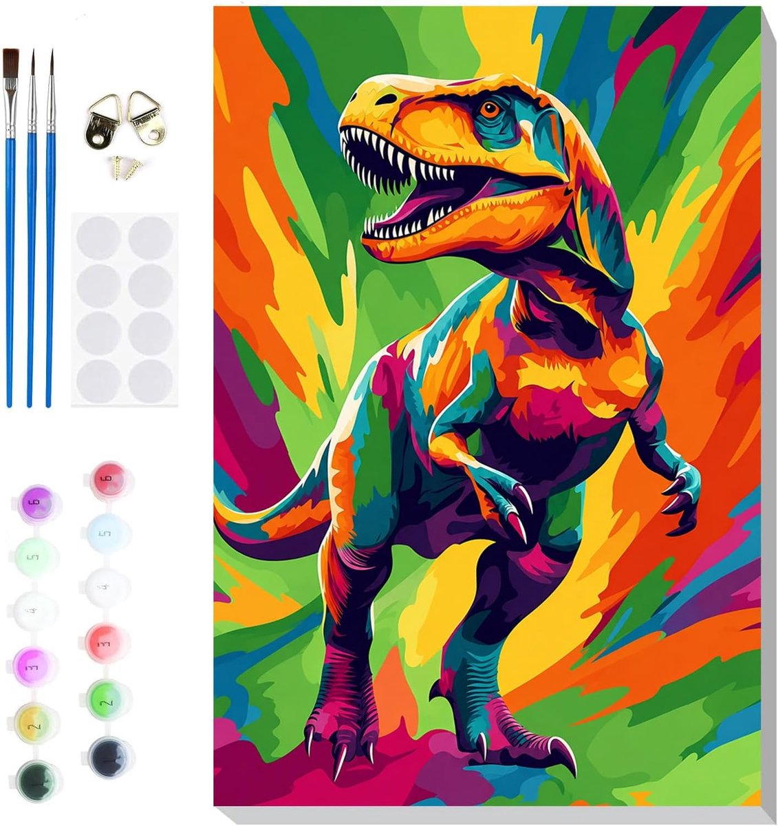 Schilderen op nummer voor volwassenen - dinosaurus 20 x 20 cm - eenvoudig te schilderen - creatief plezier - ShopVlot