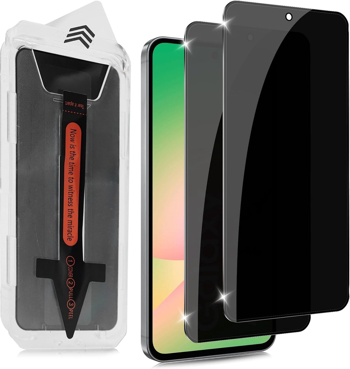 Inkijkbescherming voor pantserglas voor Samsung Galaxy A56/A36 5G, anti-spy beschermfolie [autoinstallatie], 2 stuks, 9H hardheid, privacy displayfolie, krasbestendig, geen luchtbellen