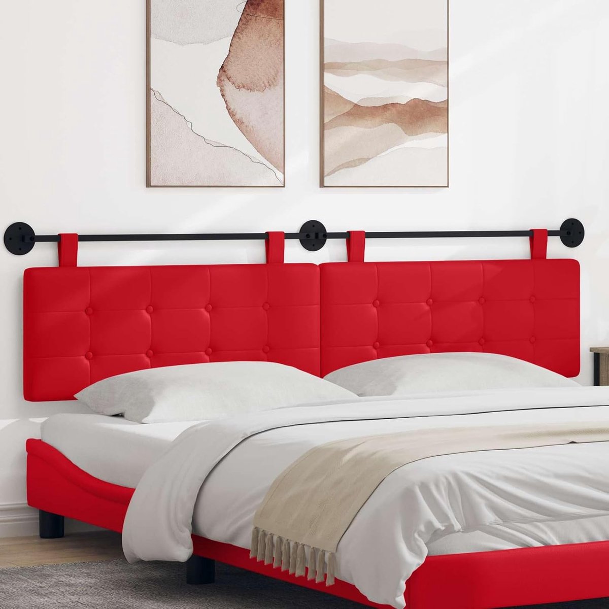 Hangvoorkant, wandmontage, rood, 210 x 55 x 5 cm, kunstleer, bedhoofdeinde, hangend hoofdeinde, gestoffeerd, voor woonwoning, slaapkamer, 42032007