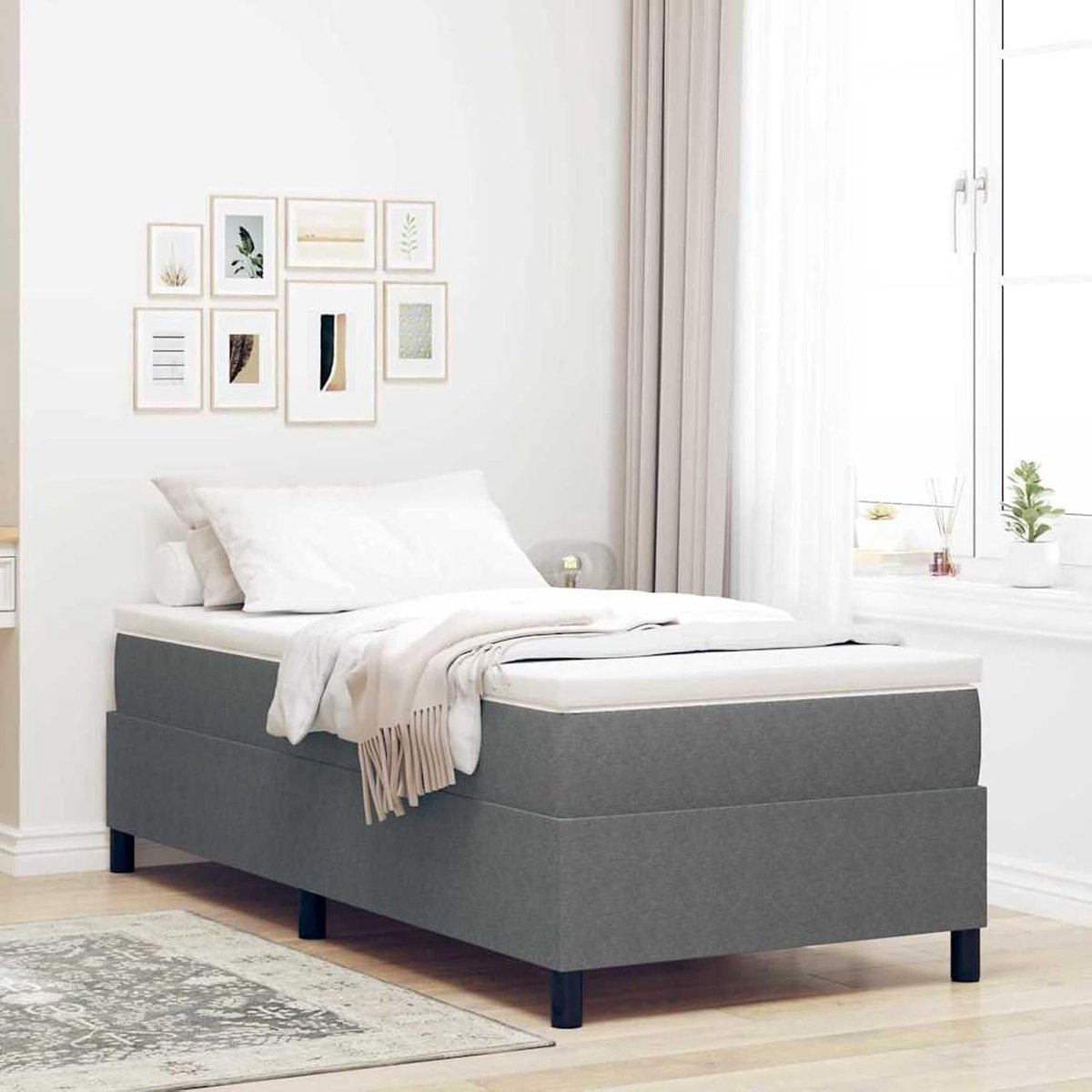 Boxspringbed met matras, lichtgrijs, 90 x 200 cm, corduroy, bed met matras, gestoffeerd bed voor gastenkamer, gastenverblijf, hotel, slaapkamer, 3337442