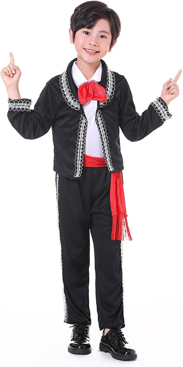 Mexicaans kostuum voor jongens, traditionele dans cosplay-kostuums voor kinderen, Halloween-outfit, outfit met strikriem