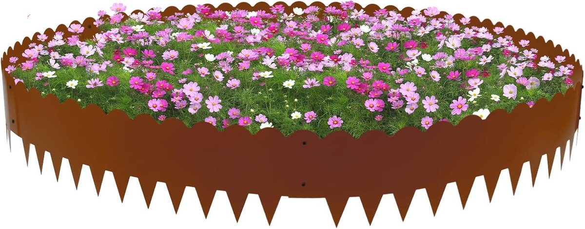 Set van 6 tuinomranding, hoogwaardige gazonrand van metaal, weerbestendige bedomranding, flexibele bloembegrenzing voor gazon, paden en bedden, eenvoudige installatie, 102 x 25 cm, bruin