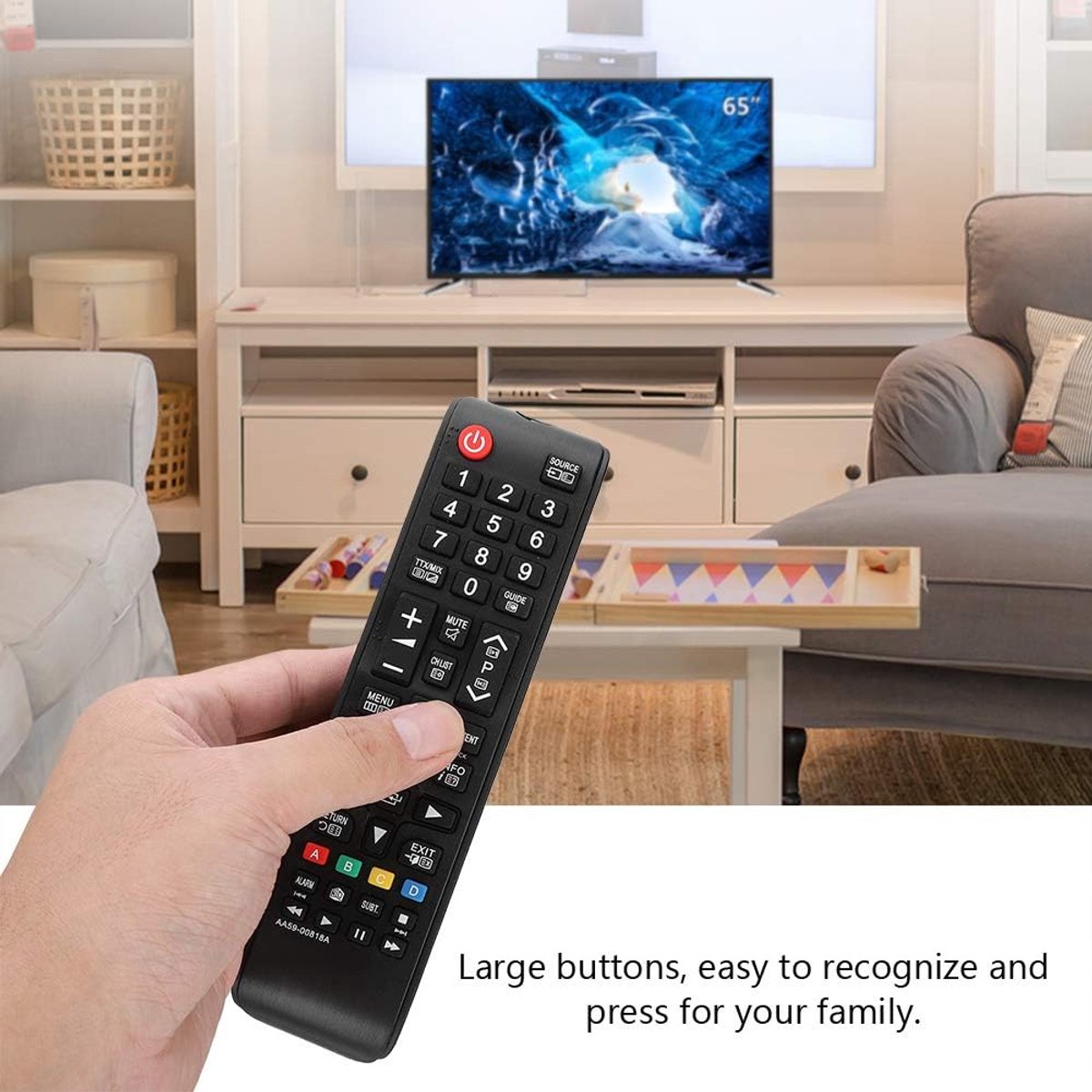 Afstandsbediening, AA59-00818A Universele Smart Televisie Afstandsbediening Vervanging Grote Knoppen voor HG26AA470PW/HG32AA470PW/HG32AA690NW/HG32AB460GW/HG32AB670BW