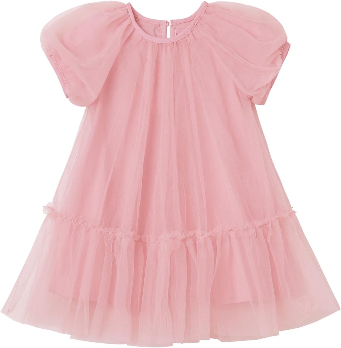 Tule-jurk voor meisjes met katoenen voering, elegante A-lijn partyjurk met pofmouwen, meerlaagse rok en comfort voor actieve kinderen