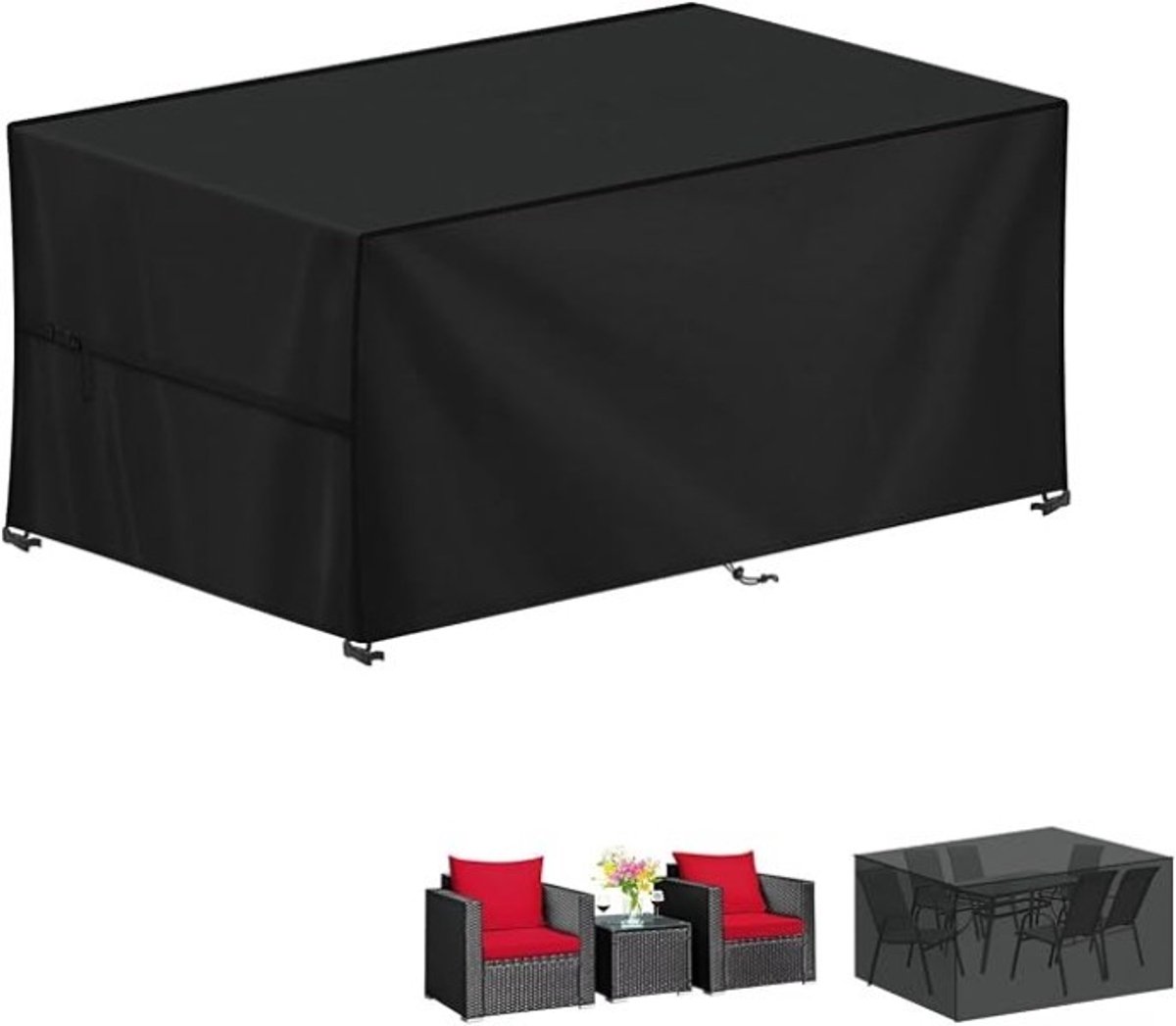 Livatto Waterdichte Tuinmeubelhoes 150x90x90 cm - Beschermhoes voor Tuintafel en Zitgroep - Zwart 420D Oxford