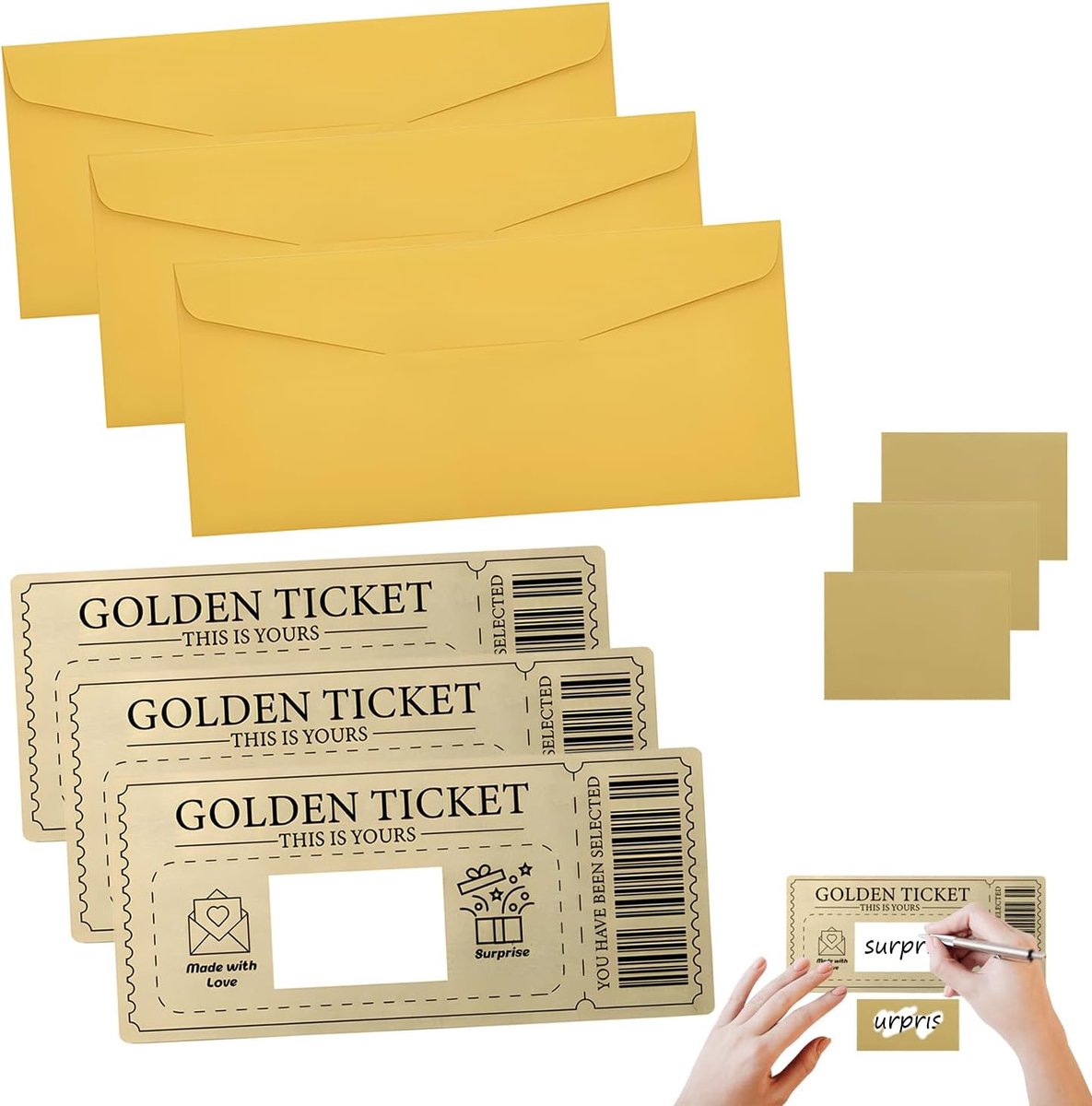 3-delige Gouden Ticket Cadeaukaartenset, Gepersonaliseerde Gouden Ticket Krasloten, DIY Cadeaukaarten, Reischeques, Verjaardagskaarten voor Vrouwen, Vriendinnen en Vrienden