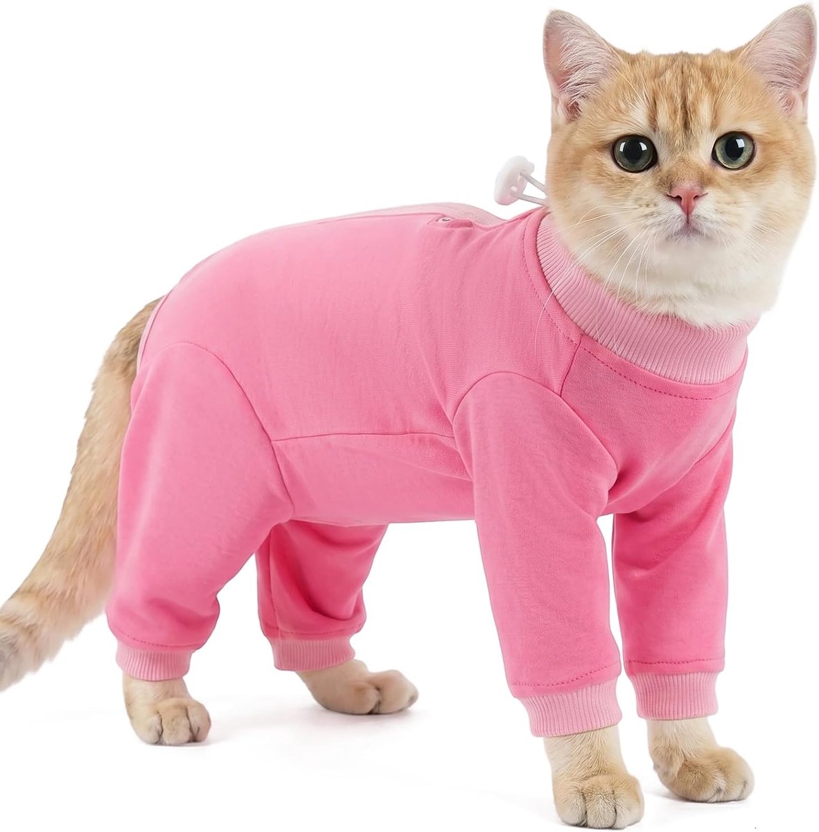 na operatie, ademende onesie na operatie, zachte pyjama voor katten, herstelpak met benen, verzorgingstrui, stop met likken na een operatie en perfect bedekte wonden (roze, L)